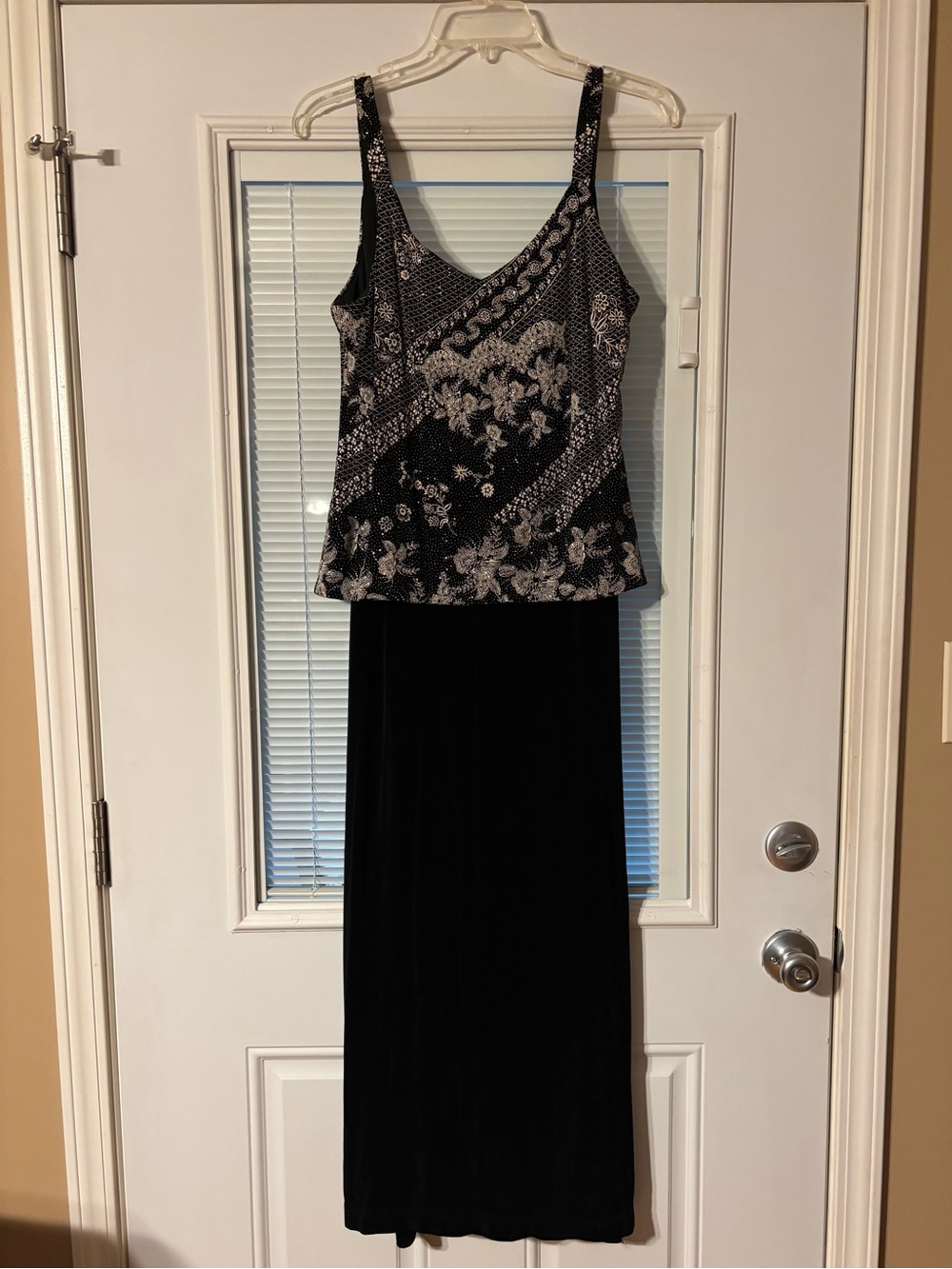 R&M Richards Black and White Printed Tank with Black Maxi Skirt